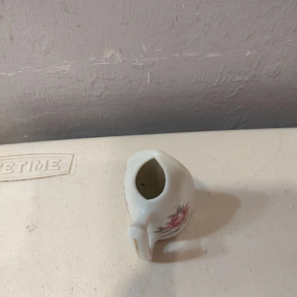 Vintage Miniature Iron Ceramic Porcelain Toothpick Holder‎ Floral Pink Rose 2